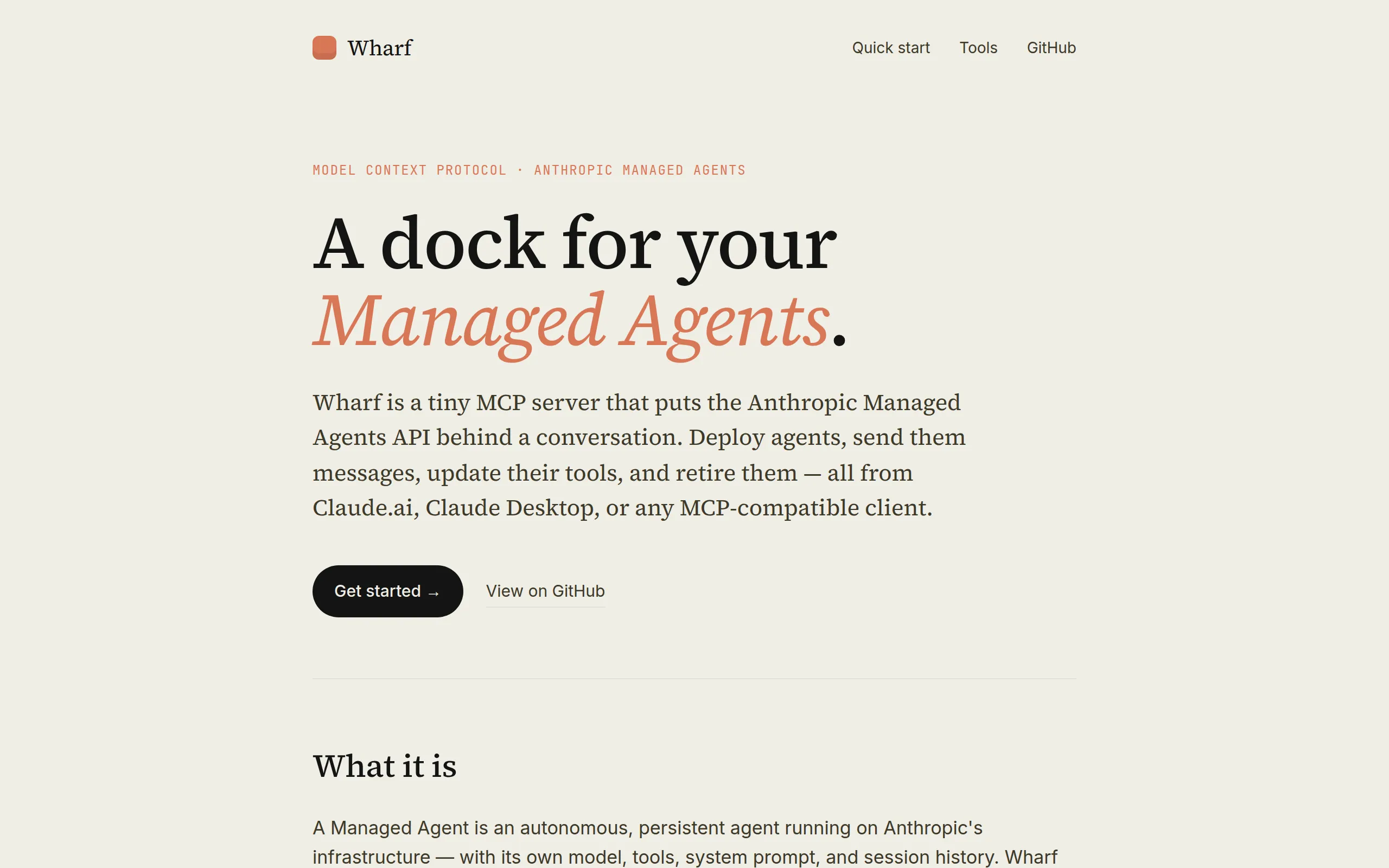 Screenshot of the Wharf product page