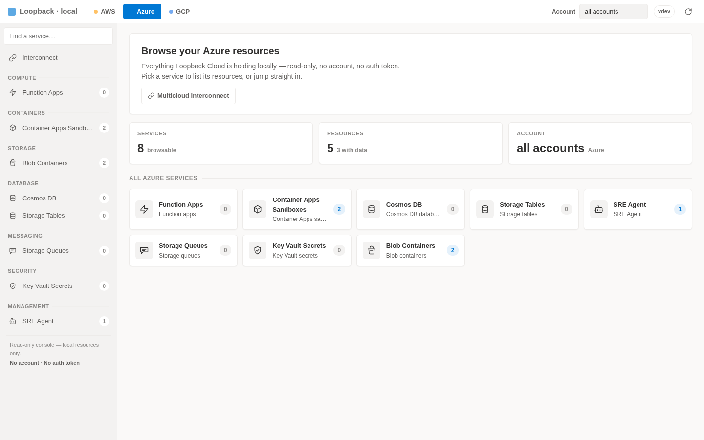 Loopback Cloud console — Azure theme home